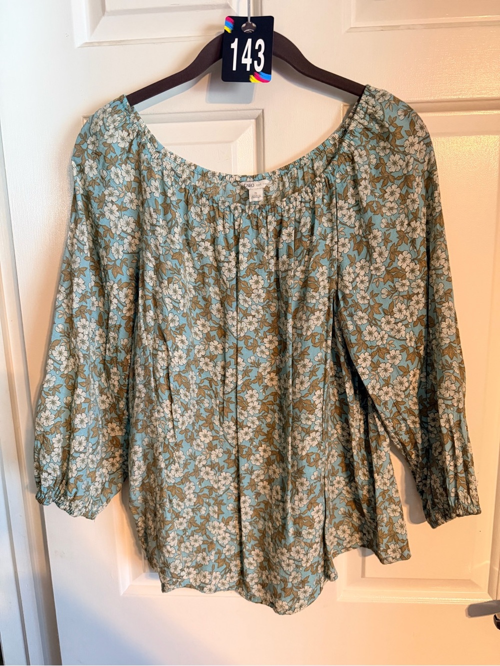 Cato Sage Green Floral Peasant Top